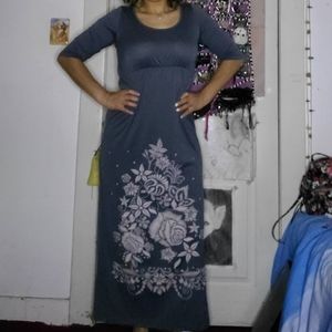 Grey rose print maxi dress
